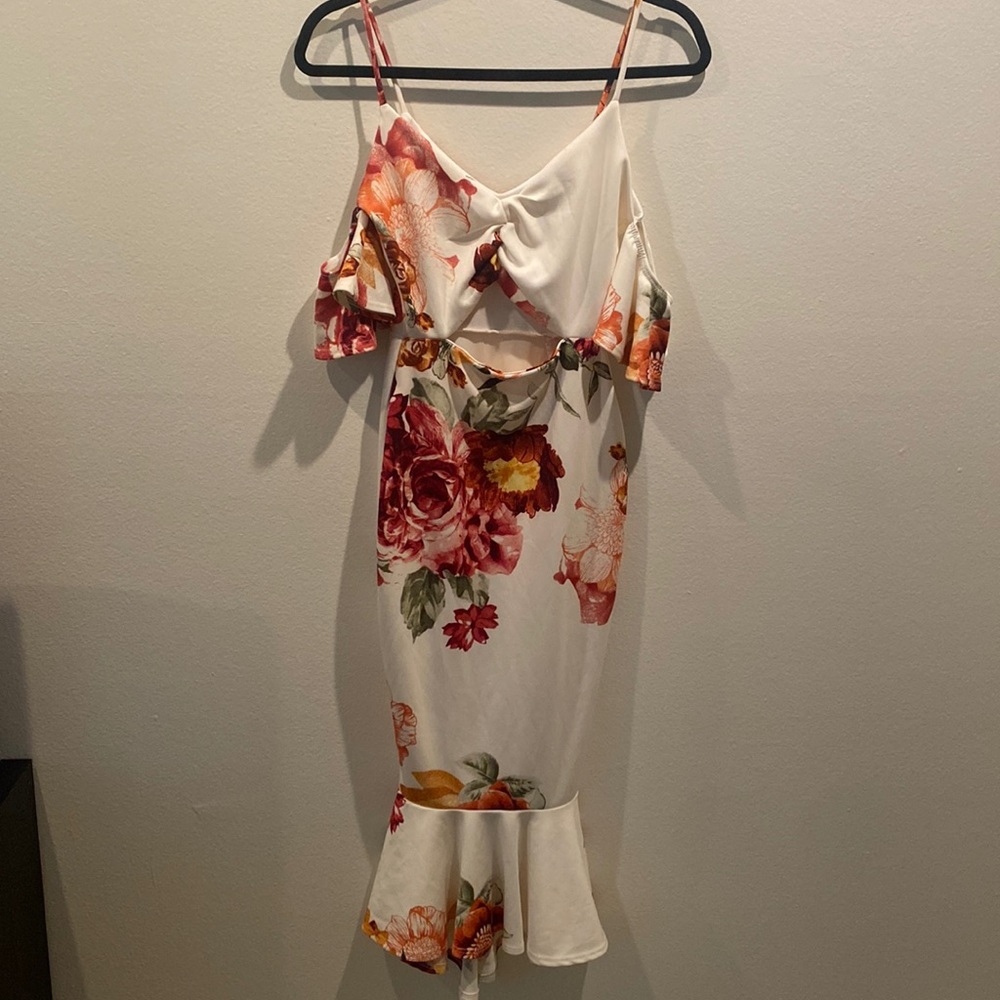 Floral Midi Fitted Off-Shoulder Dress